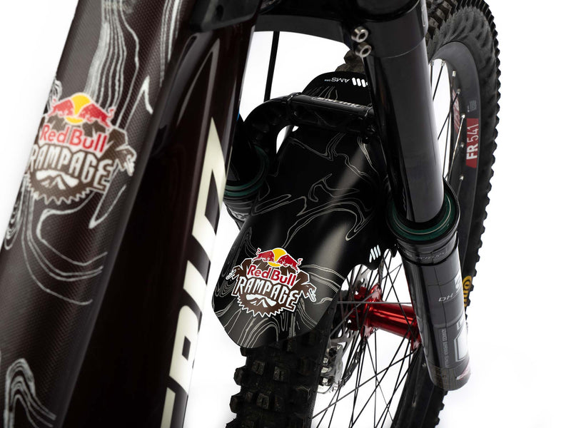 AMS X Red Bull Rampage Ridgeline design White color installed on mtb fork