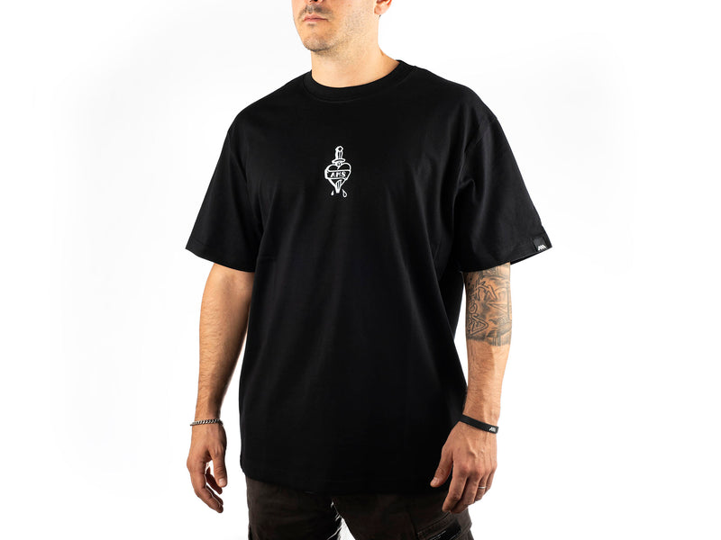 AMS Oversize Black T-Shirt Hell Gang on model front 3 quarters