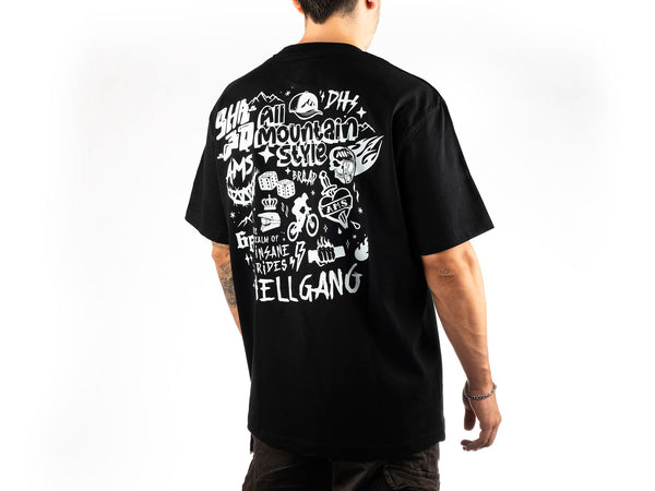 AMS Oversize Black T-Shirt Hell Gang on model back 3 quarters