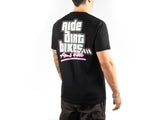 AMS Ride Dirt Bikes T-shirt in Black on model back 3 quarters 