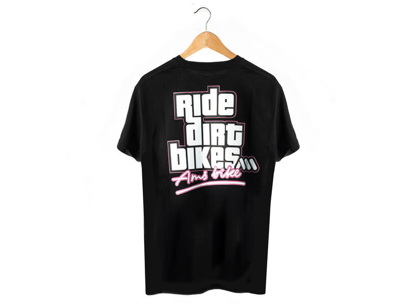 AMS Ride Dirt Bikes T-shirt in Black on hanger back